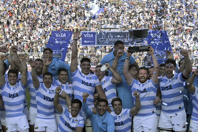 El festejo de los Pumas tras vencer por 48-17 a Australia en San Juan, por la segunda fecha del Rugby Championship