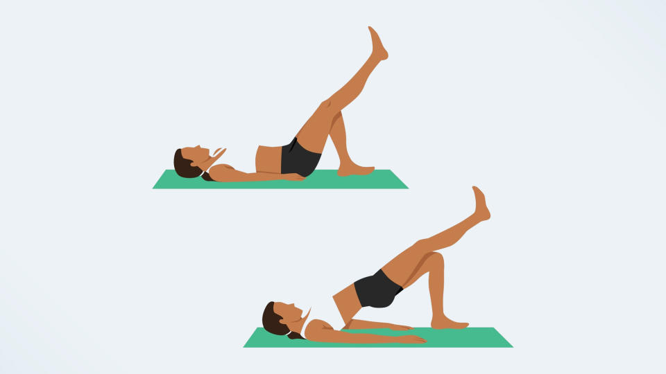 an illo of a woman doing a single leg glute bridge