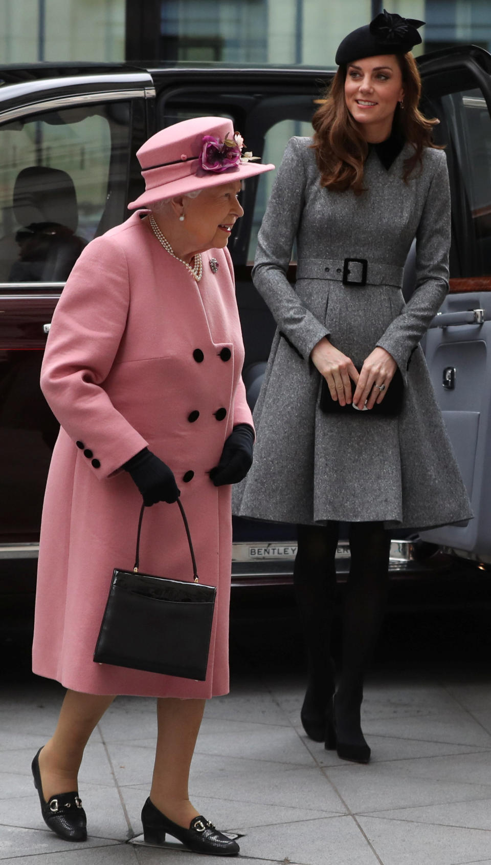 This is the first time the Duchess of Cambridge, and the queen have made a joint appearance together at a royal engagement. (Photo: Simon Dawson / Reuters)
