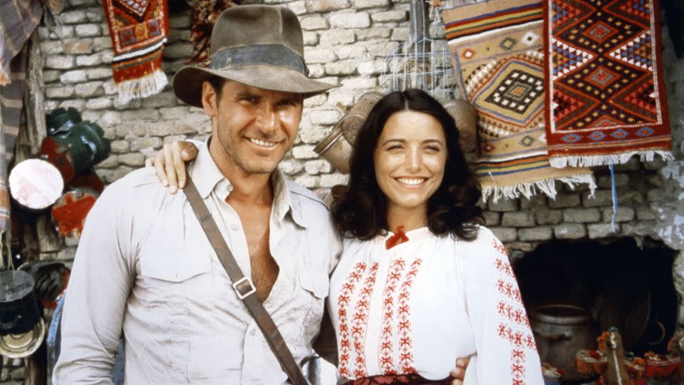 Harrison Ford and Karen Allen on the set of "Raiders of the Lost Ark." - Sunset Boulevard/Corbis/Getty Images