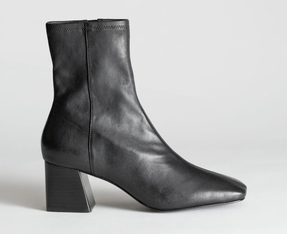 square toe boots, black, leather, other stories