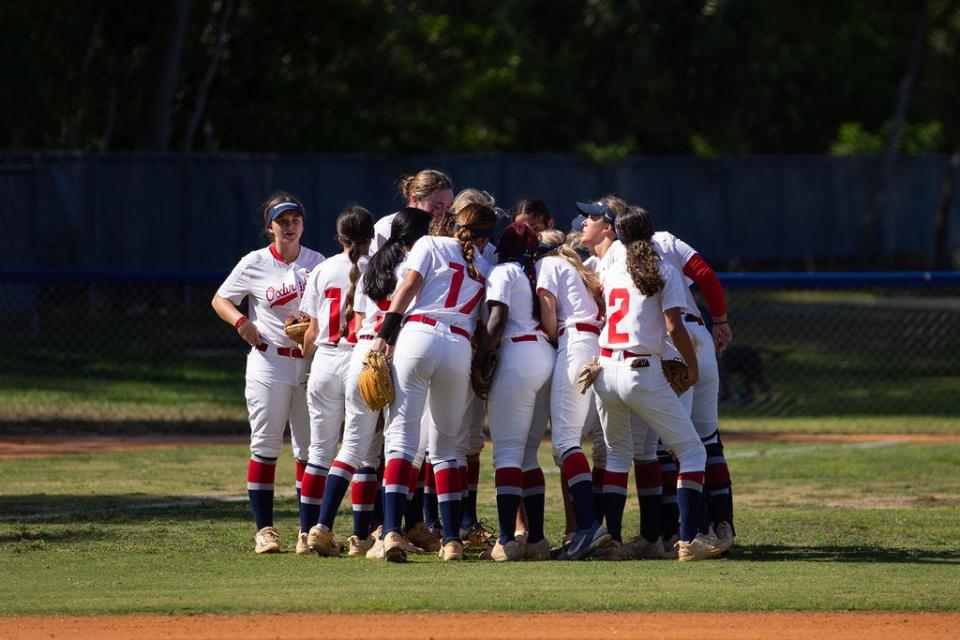 The Palm Beach Central and Oxbridge Academy softball teams face off on Thursday, April 18, 2024.