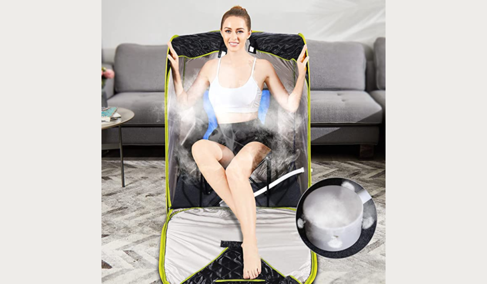 Woman using portable sauna