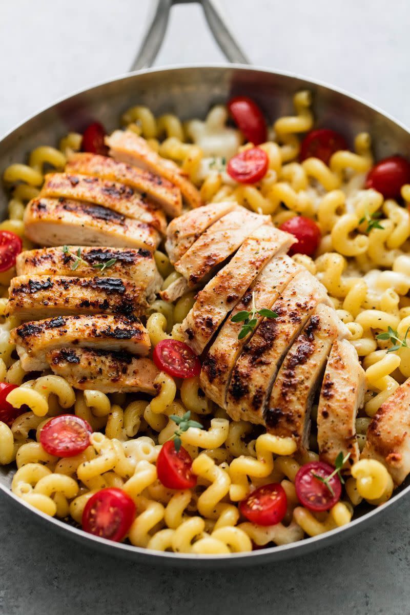 <p>Go ca-prazay!</p><p>Get the <a href="https://www.delish.com/uk/cooking/recipes/a29635803/caprese-chicken-pasta-recipe/" rel="nofollow noopener" target="_blank" data-ylk="slk:Caprese Chicken Pasta;elm:context_link;itc:0;sec:content-canvas" class="link ">Caprese Chicken Pasta</a> recipe.</p>