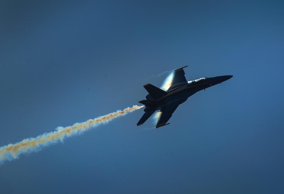 The U.S. Navy's Blue Angels flew into Sun 'n Fun on Thursday morning. They'll perform Friday, Saturday and Sunday.