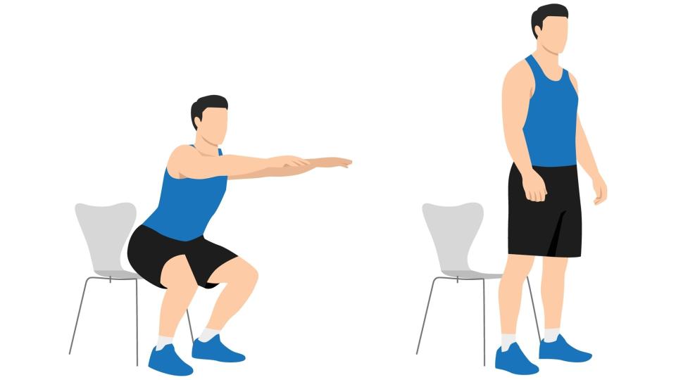 Vector of man performing a squat onto a chair against white background