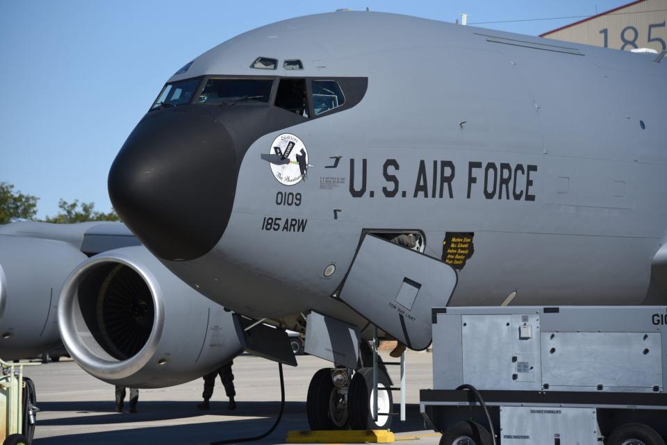 U.S. Air Force KC-135R tail number 58-0109 in front of the main hangar in Sioux City, Iowa. <em>U.S. Air National Guard photo Senior Master Sgt. Vincent De Groot</em>
