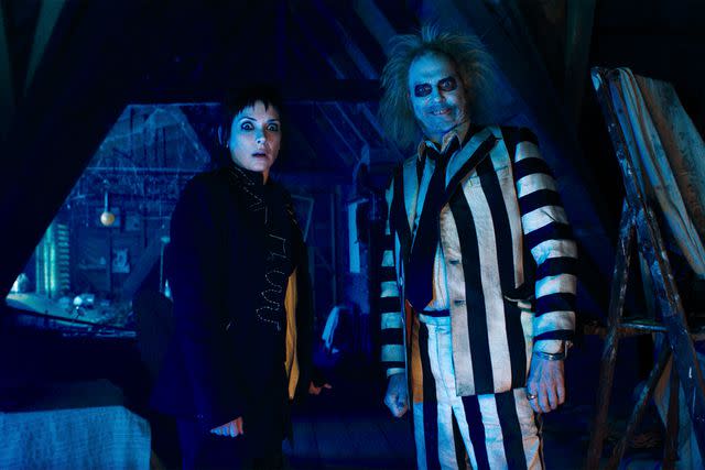 <p>Courtesy of Warner Bros. Pictures</p> Winona Ryder's Lydia Deetz and Michael Keaton's Beetlejuice in 'Beetlejuice Beetlejuice'