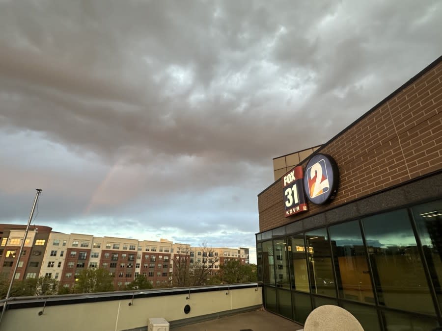 A rainbow is seen from the FOX31/Channel 2 weather deck on May 12, 2024. (Brooke Williams)