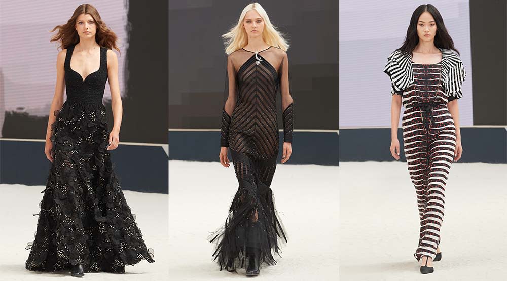 Three looks from Chanel’s Fall/Winter 2022 haute-couture runway. - Credit: Courtesy of Chanel (3)