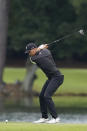 Jordan Spieth hits from the tee on the 16th hole during second round play in the Tour Championship golf tournament at East Lake Golf Club, Friday, Sept. 3, 2021, in Atlanta. (AP Photo/Brynn Anderson)