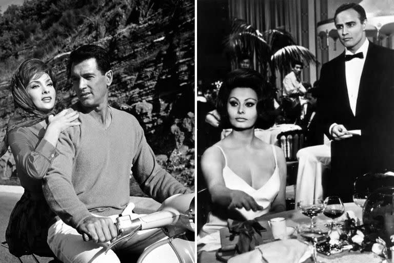 Lollobrigida junto a Rock Hudson y Loren con Marlon Brando