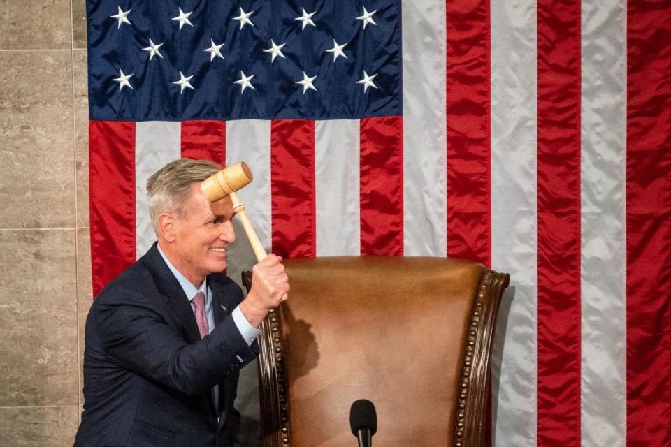 Rep. Kevin McCarthy is elected speaker of the House of Representatives on Jan. 7.