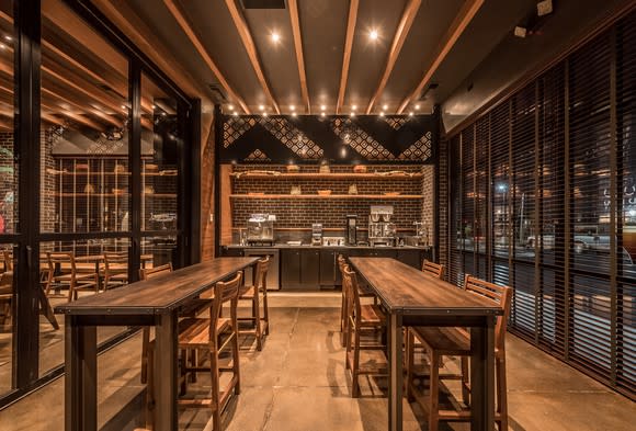 The interior of a Starbucks store