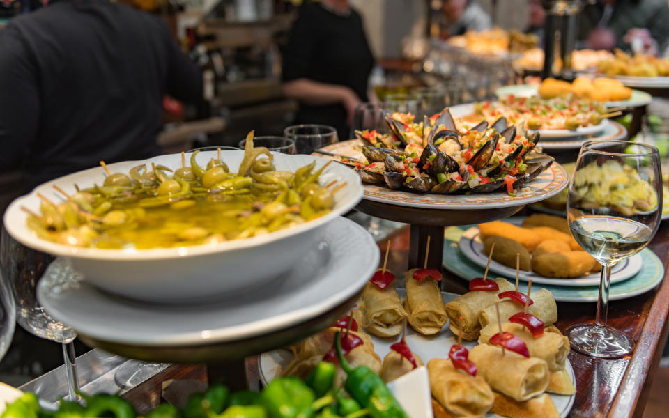 Tapas on a counter in a restaurant in San Sebastian