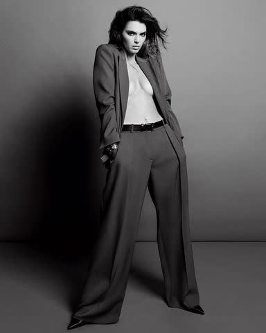 <p>Directed and photographed by Inez and Vinoodh</p> Jenner rocks a wide-leg pantsuit from Calvin Klein Fall 2023