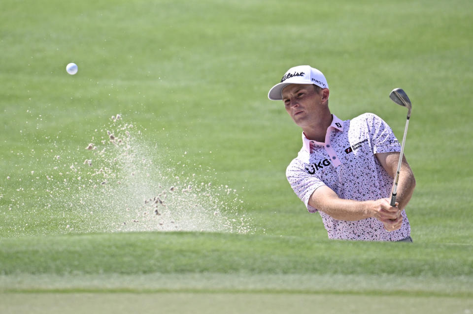 Will Zalatoris hits from a bunker onto the second green during the second round of the Arnold Palmer Invitational golf tournament, Friday, March 8, 2024, in Orlando, Fla. (AP Photo/Phelan M. Ebenhack)