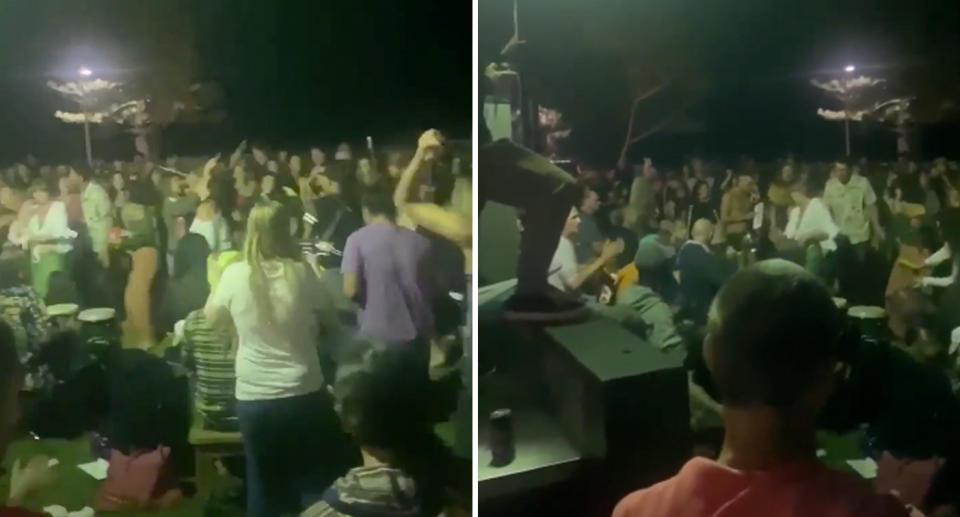 A large crowd of people dancing at Burleigh Heads on Sunday night. Source: Facebook