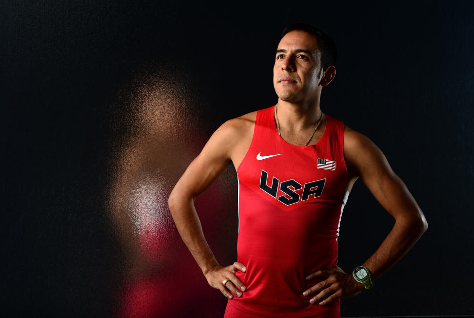 LOS ANGELES, CA - NOVEMBER 18:  Runner Leonel Manzano poses for a portrait at the USOC Rio Olympics Shoot at Quixote Studios on November 18, 2015 in Los Angeles, California.  (Photo by Harry How/Getty Images)