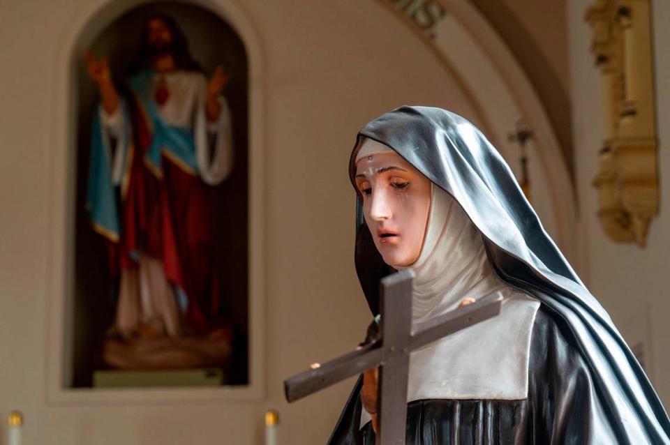 One of the many statues inside the church is one of St. Rita that stands prominently in front just to the right of the altar.