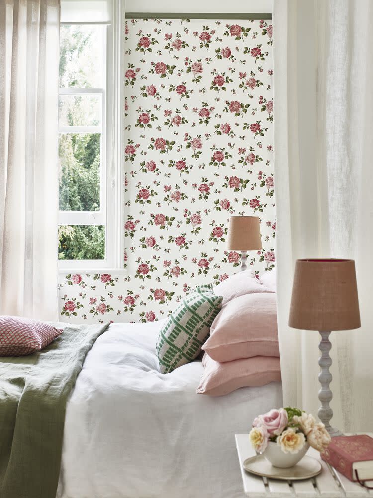 <p>Pink and green are a really safe colour combination, just be sure to choose similar tones like a soft sage and blush pink. This cheery rose motif wallpaper from our Country Living collection at Homebase adds instant country cottage notes.</p><p> Pictured: <a href="https://go.redirectingat.com/?id=127X1520752&xs=1&url=https%3A%2F%2Fwww.homebase.co.uk%2Fcountry-living-country-rose-pink-wallpaper%2F12945379.html&sref=https%3A%2F%2Fwww.countryliving.com%2Fuk%2Fhomes-interiors%2Finteriors%2Fg39118730%2Fbedroom-ideas%2F&xcust=%5Butm_source%7C%5Butm_campaign%7C%5Butm_medium%7C%5Bgclid%7C%5Bmsclkid%7C%5Bfbclid%7C%5Brefdomain%7Cwww.countryliving.com%5Bcontent_id%7C00f18387-f3b0-4f80-9e04-e06d7317638a%5Bcontent_product_id%7Cd9a1b7c0-4007-4c9b-8b34-69a699fa5f33%5Bproduct_retailer_id%7C" rel="nofollow noopener" target="_blank" data-ylk="slk:Country Living Country Rose Pink Wallpaper at Homebase" class="link ">Country Living Country Rose Pink Wallpaper at Homebase</a><br></p>