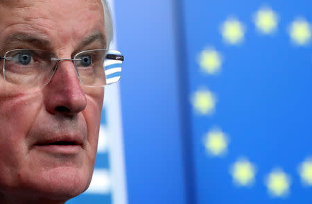 FILE PHOTO: European Union's chief Brexit negotiator Michel Barnier holds a news conference after a General Affairs Council on Article 50 in Brussels, Belgium March 19, 2019. REUTERS/Yves Herman/File Photo