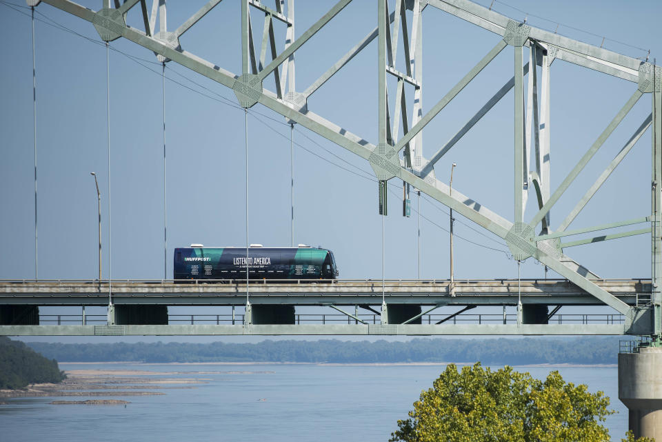 The HuffPost tour bus arrives in&nbsp;Memphis, Tennessee, on Sept. 17, 2017, as part of "Listen To America: A HuffPost Road Trip." The outlet will visit more than 20 cities on its tour across the country.