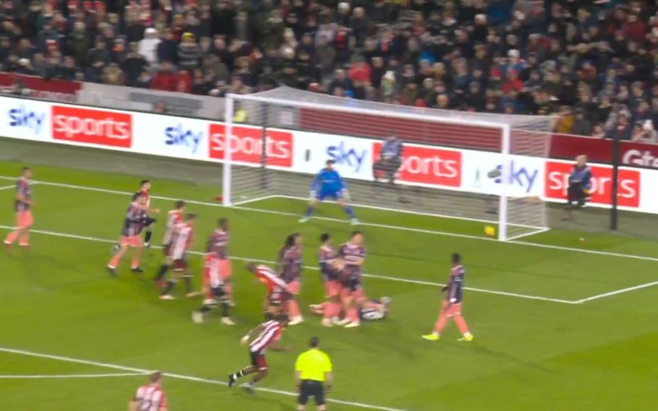 Ivan Toney scores in the bottom right-hand corner of the goal