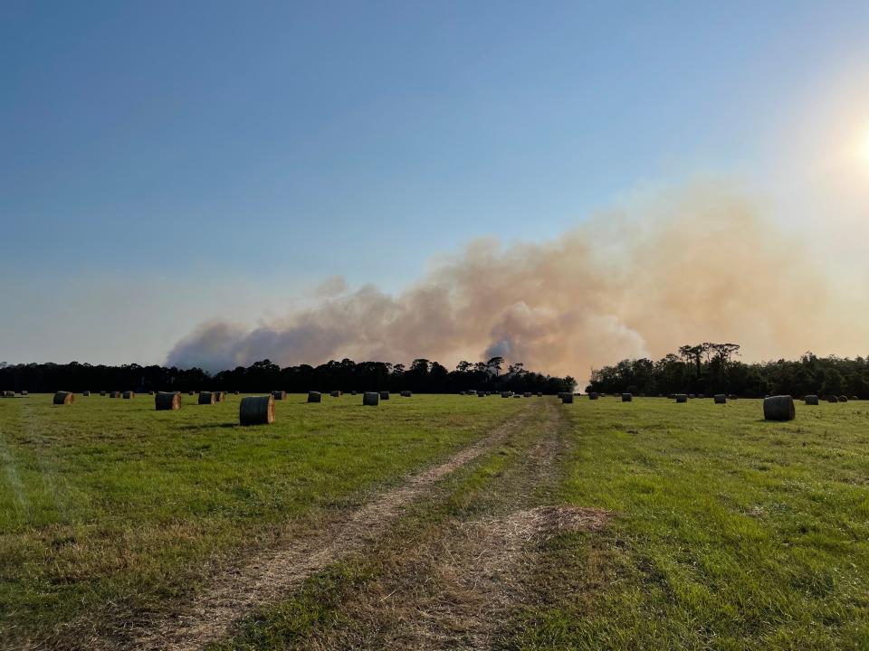 A fire sparked by lightning May 2, 2024, in the area of Bluefield Preserve in western St. Lucie County is being handled by the Florida Forest Service