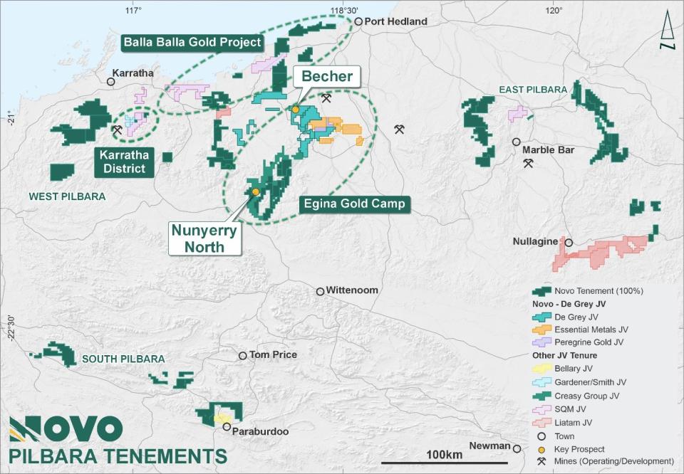 Novo Pilbara tenure showing main projects and significant prospect.