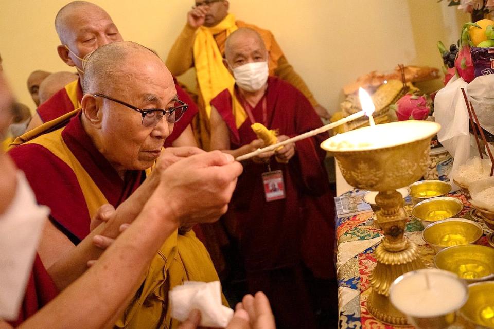 達賴喇嘛在摩訶菩提寺期望世人重新找回心靈平靜的力量。（圖／海鵬提供）