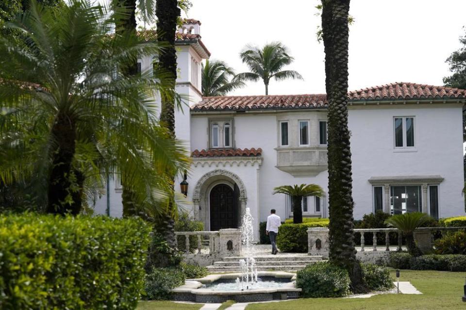 Large fountain outside the multimillion-dollar Miami Beach house owned by German shepherd Gunther VI.