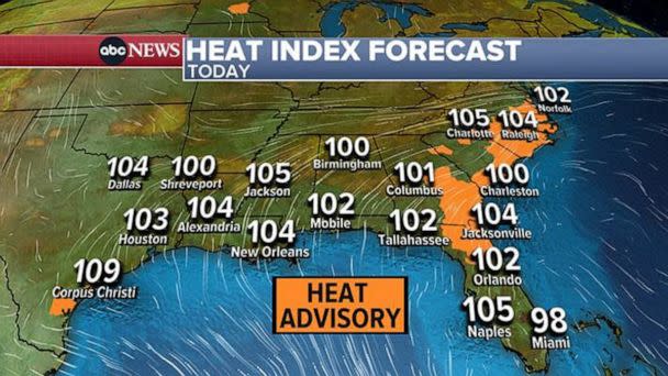 PHOTO: Monday weather forecast in the South. (ABC News)