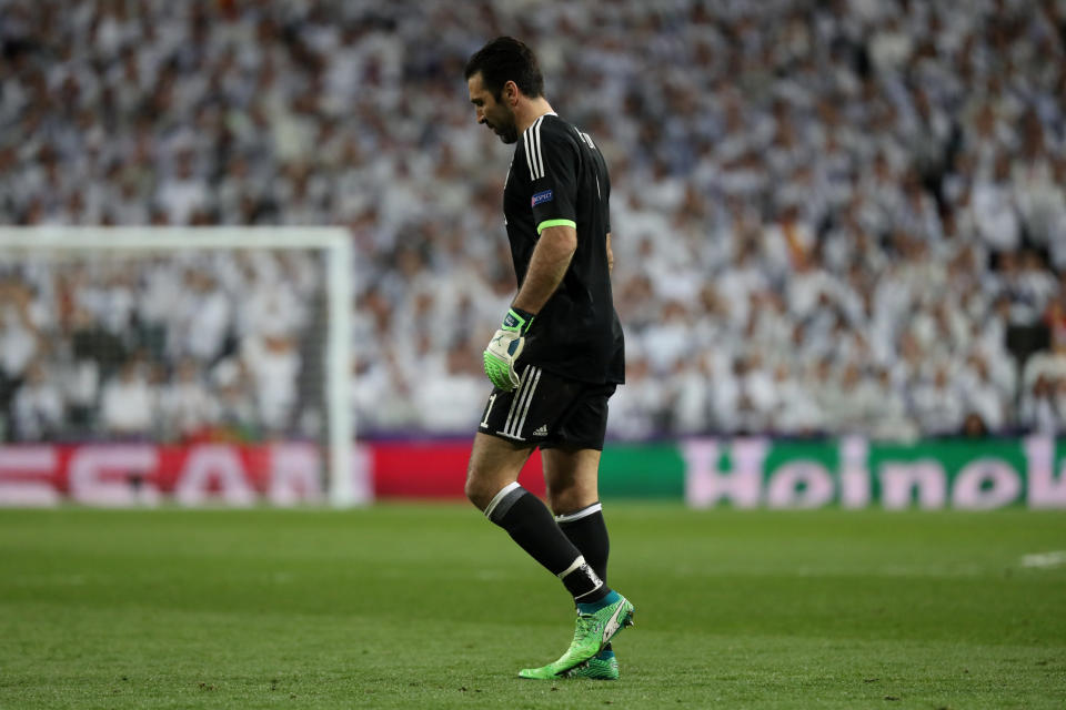 <p>Soccer Football – Champions League Quarter Final Second Leg – Real Madrid vs Juventus – Santiago Bernabeu, Madrid, Spain – April 11, 2018 Juventus’ Gianluigi Buffon reacts after being sent off REUTERS/Susana Vera </p>