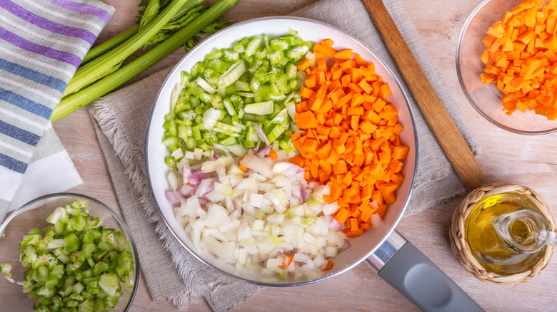 Pan of chopped mirepoix