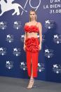 <p>Vanessa Kirby stunned in a statement red floral two-piece by Valentino and understated Cartier jewels. </p>