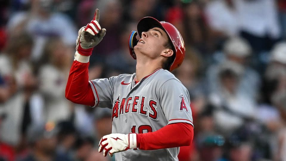 Mickey Moniak celebrates after his home run. - Dustin Bradford/Getty Images