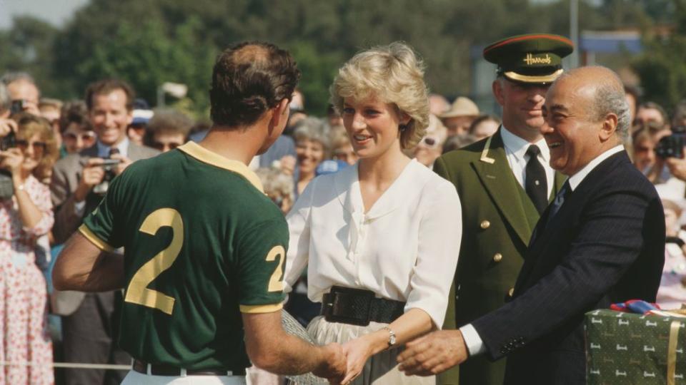 prince charles, princess diana, and mohamed al fayed at a polo match
