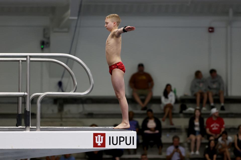 Joshua Hedberg competes in the men's 10-meter platform final during 2021 U.S. Olympic Trials - Diving - Day 7 at Indiana University Natatorium on June 12, 2021 in Indianapolis, Indiana.