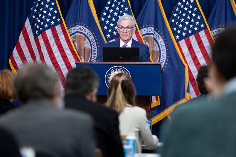 Federal Reserve Chairman Jerome Powell speaks during a press conference regarding the Federal Reserve’s decision to not change interest rates on Jan. 31.