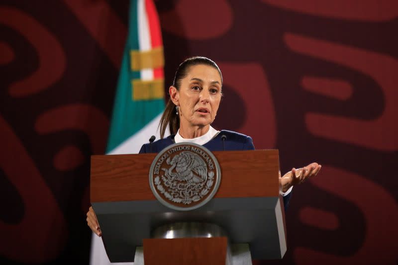 Mexican President-elect Claudia Sheinbaum holds a press conference, in Mexico City