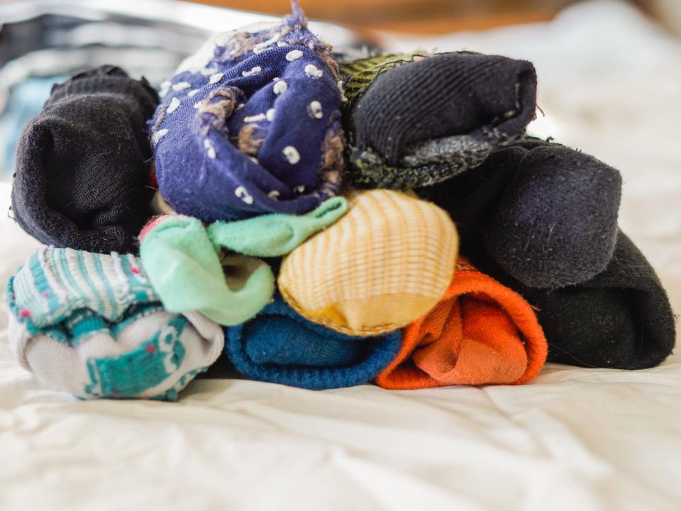 The author's 11 pairs of socks she brought to Italy.