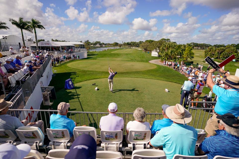 Zach Johnson tees off on the first hole during first round action of The Honda Classic at PGA National Resort and Spa in Palm Beach Gardens, Fla., on Thursday, Feb. 24, 2022.