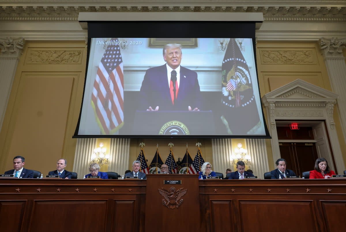 A video of former President Donald Trump is played during a hearing of the January 6 committee (EPA)