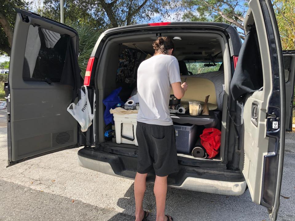 Cooking out of the back of the van.