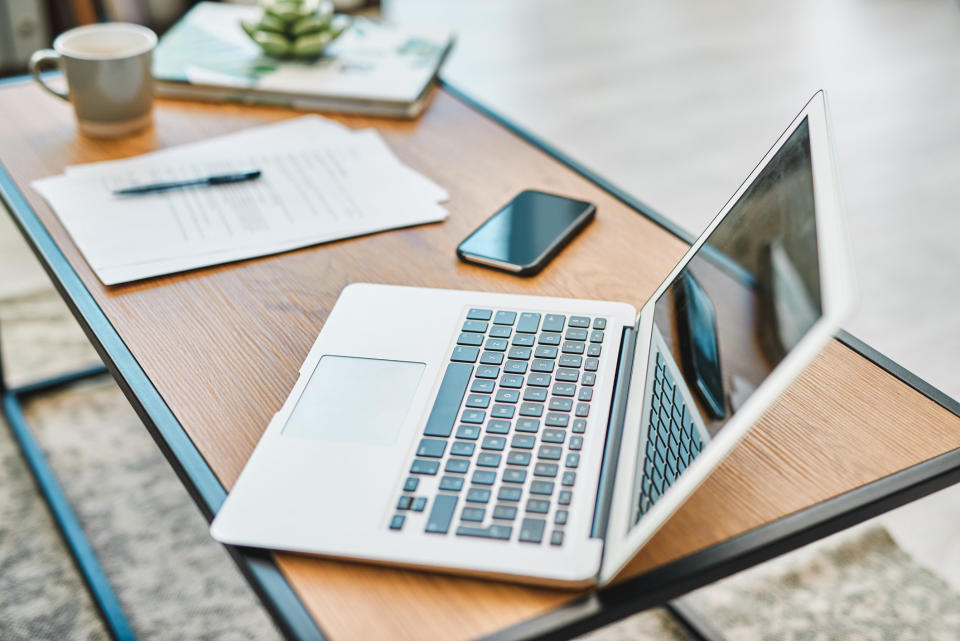 A laptop on a desk