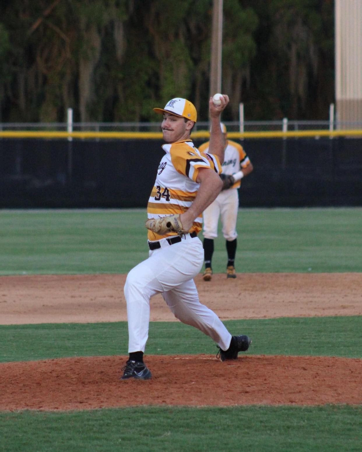 Leesburg relief pitcher Justin Gay works during Tuesday's game against Winter Park at Pat Thomas Stadium-Buddy Lowe Field. Gay picked up his fourth win of the season in the Lightning's 4-1 victory against the Diamond Dawgs.