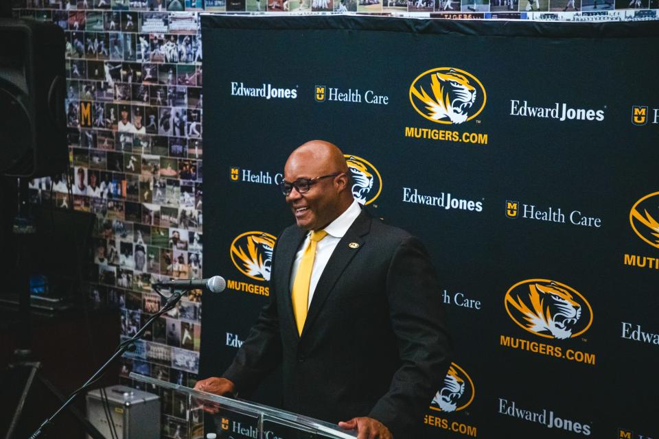 Missouri baseball coach Kerrick Jackson speaks to the media during his introduction on June 5, 2023, in Columbia, Mo.