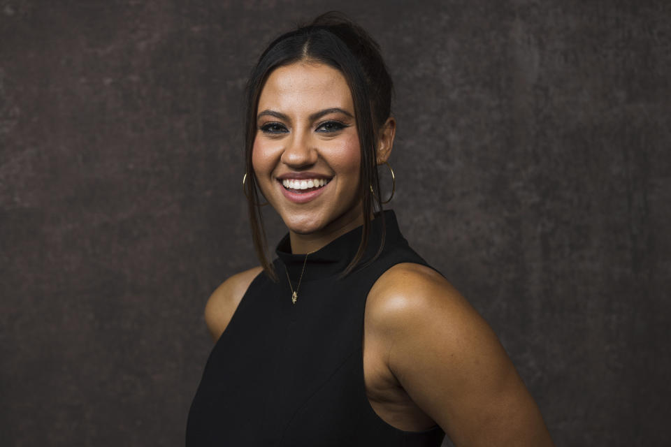 FILE - Cheyenne Isabel Wells, a cast member in the Paramount+ television series "Grease: Rise of the Pink Ladies," poses for a portrait during the Winter Television Critics Association Press Tour on Jan. 9, 2023, in Pasadena, Calif. (Willy Sanjuan/Invision/AP, File)