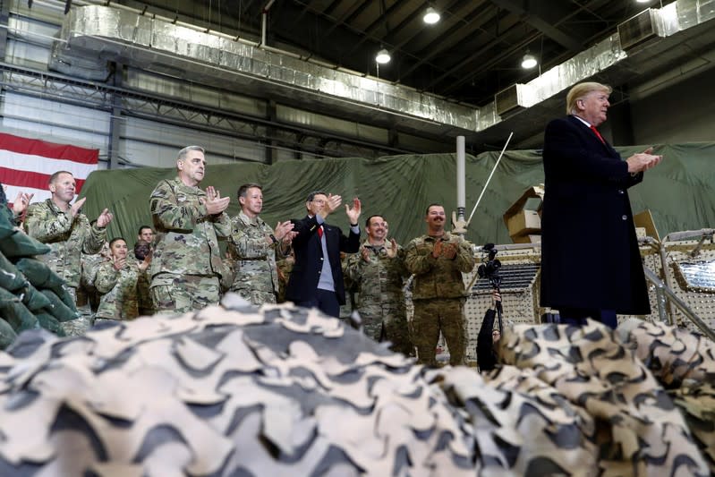 U.S. President Donald Trump makes an unannounced visit to U.S. troops at Bagram Air Base in Afghanistan